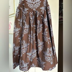 Anthropologie Brown & Lavender A-Line Skirt with White Floral Design